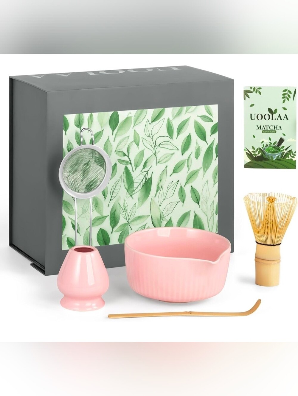 Pink Matcha Tea Set – Ceramic Bowl, Whisk & Scoop